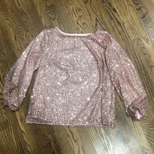 Loft long sleeve sequin top size m pink